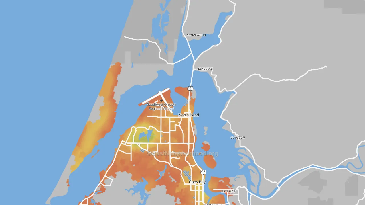 Bike Grade map of North Bend, OR