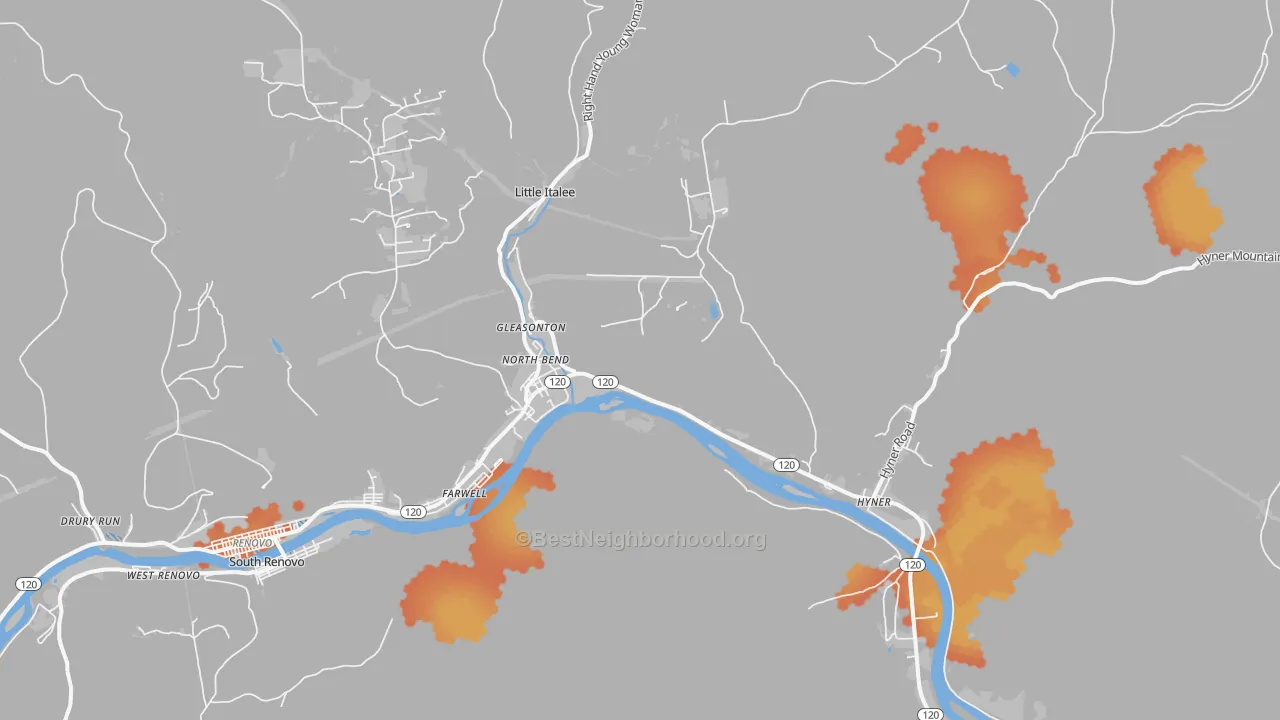 Bike Grade map of North Bend, PA