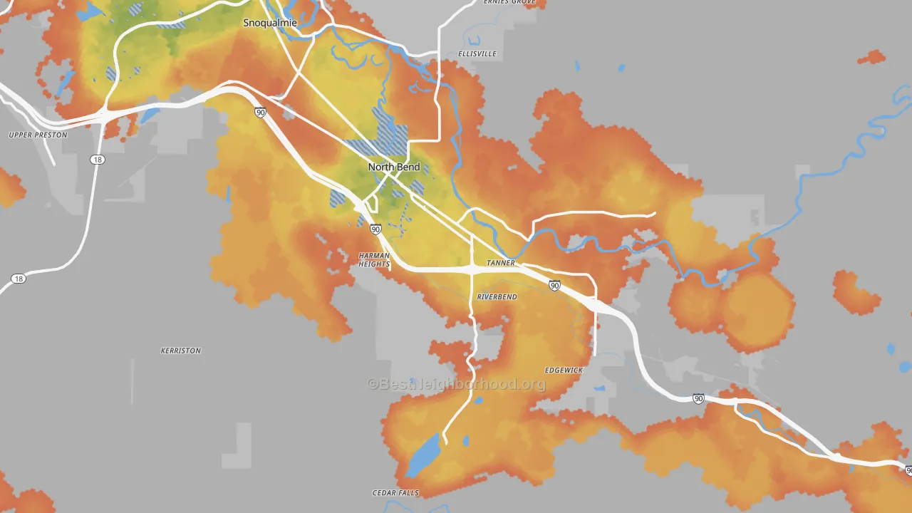 Bike Grade map of North Bend, WA