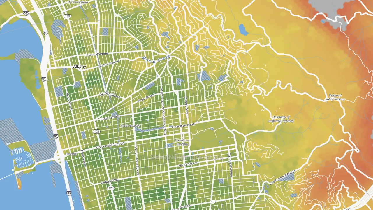 Bike Grade map of North Berkeley, Berkeley, CA