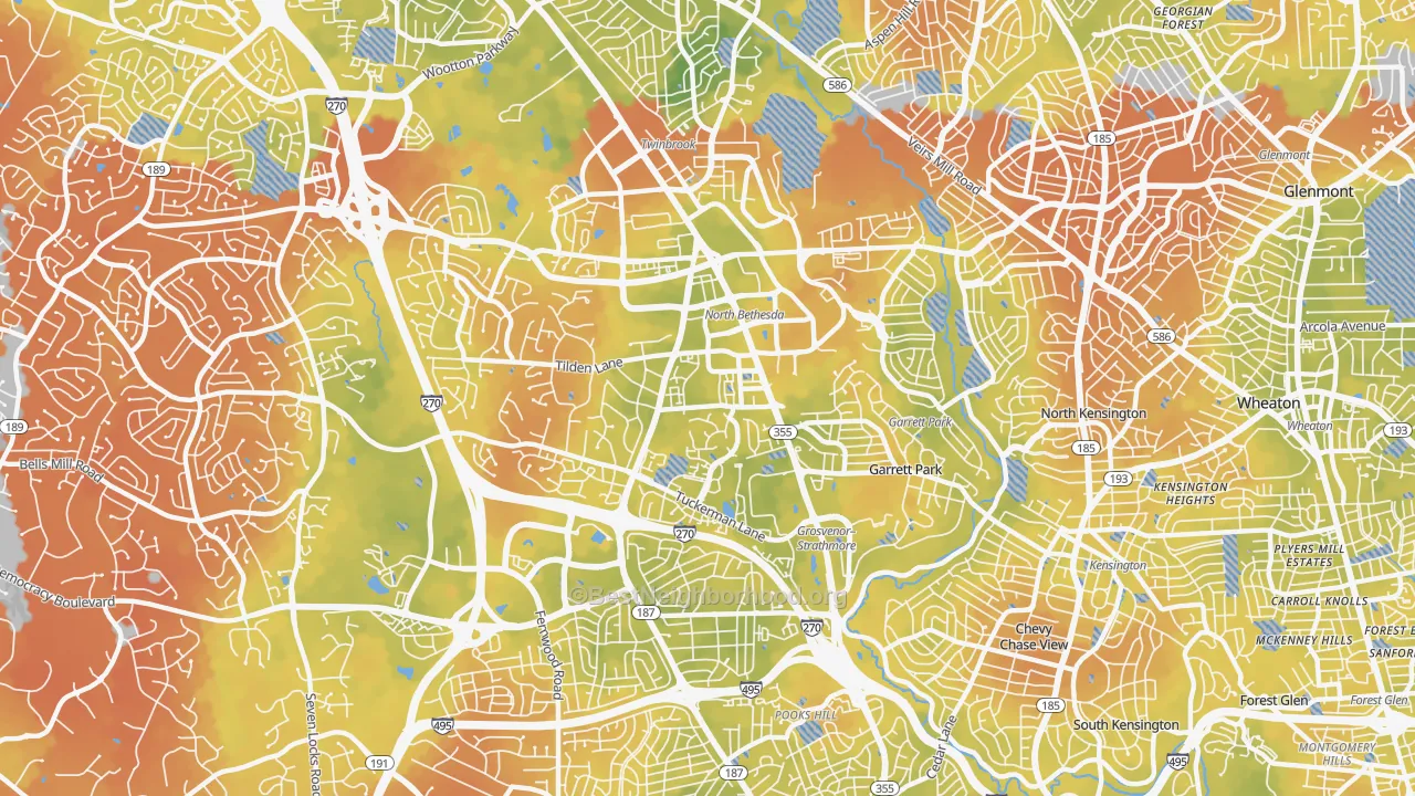Bike Grade map of North Bethesda, MD