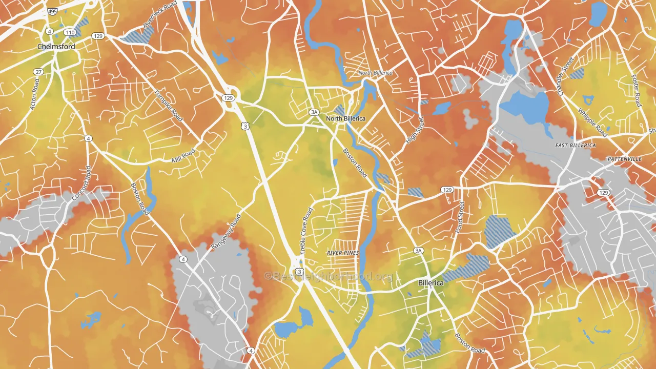 Bike Grade map of North Billerica, MA