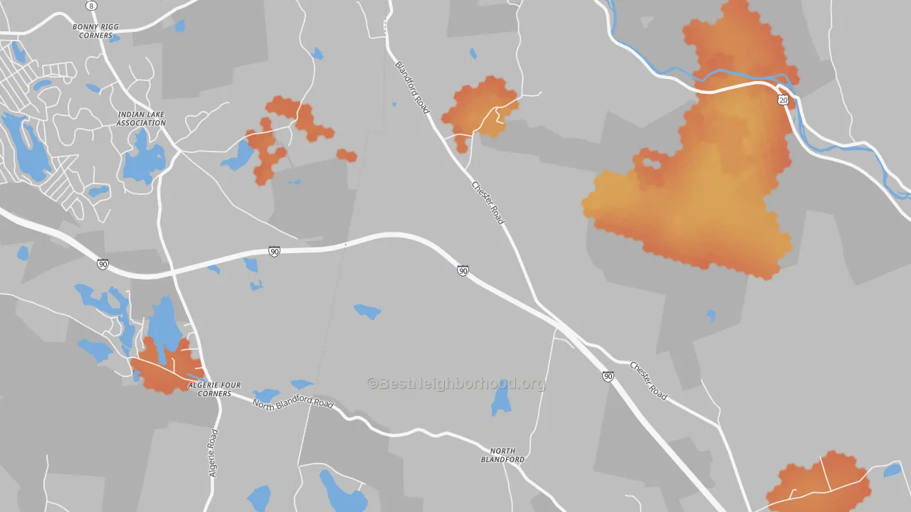 Bike Grade map of North Blandford, MA