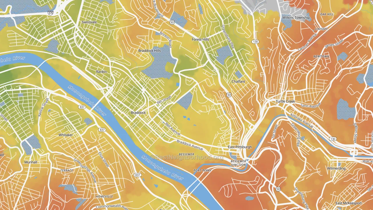Bike Grade map of North Braddock, PA