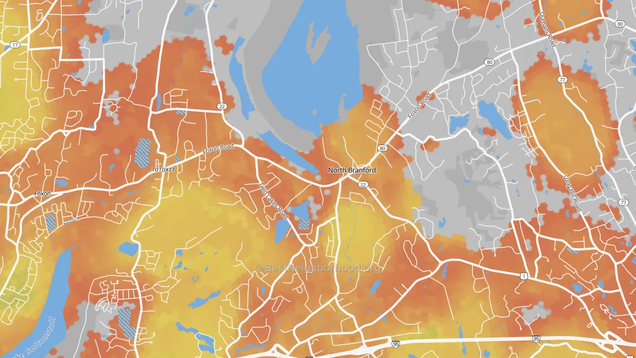 Bike Grade map of North Branford, CT
