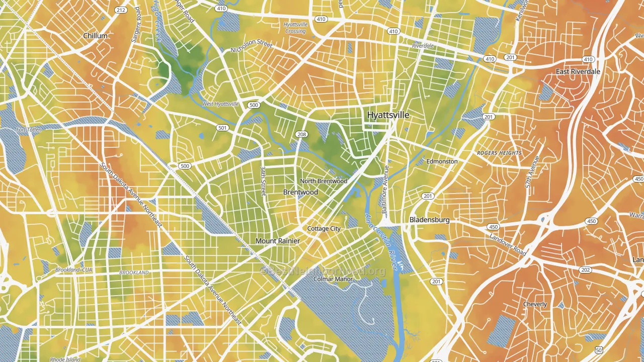 Bike Grade map of North Brentwood, MD