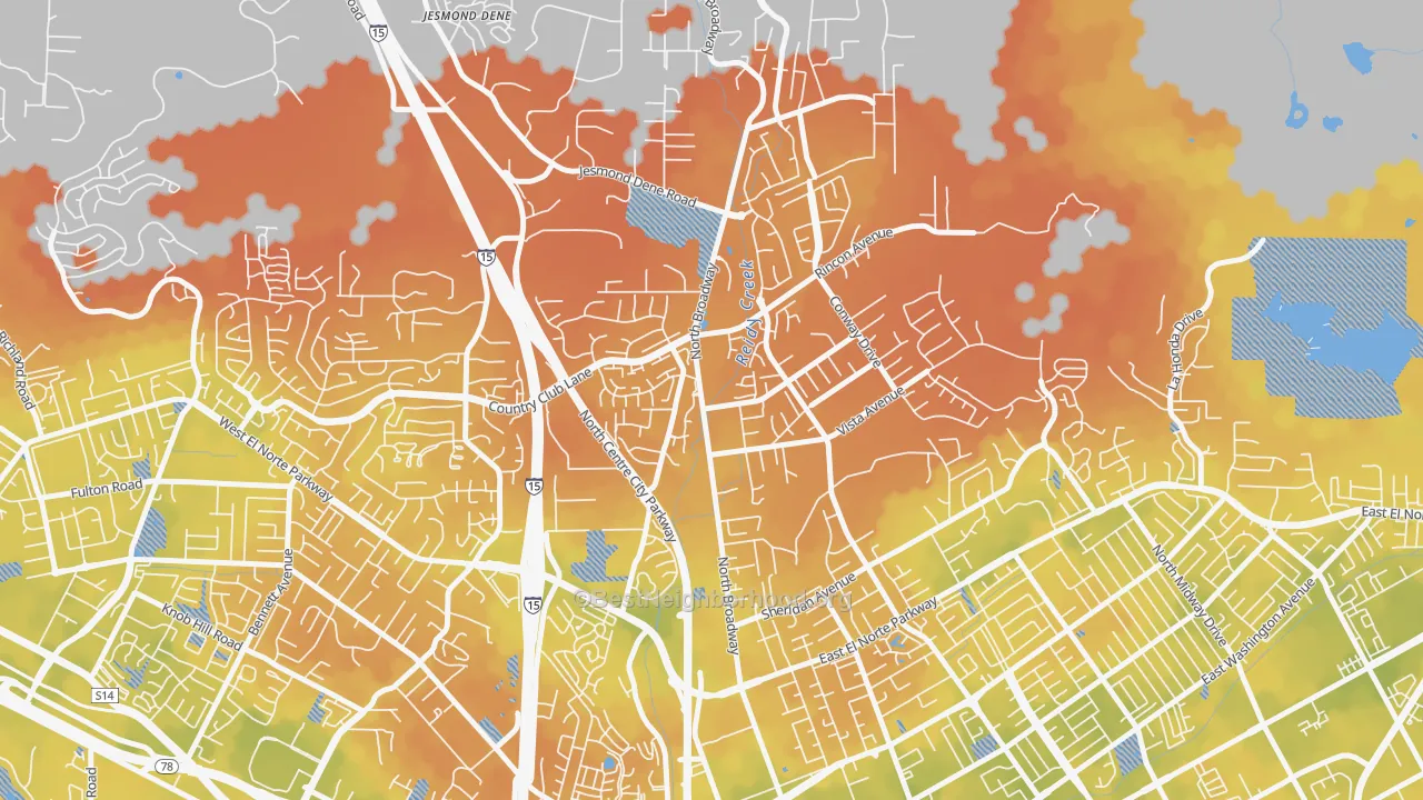 Bike Grade map of North Broadway, Escondido, CA