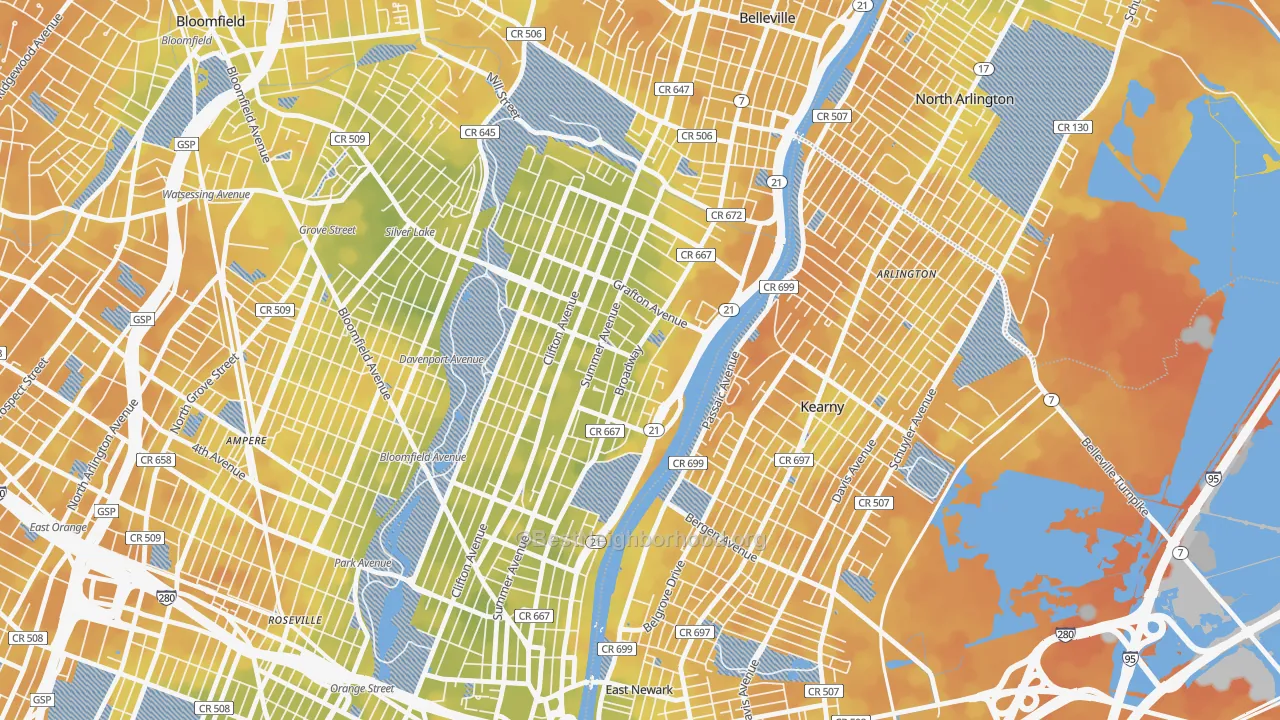 Bike Grade map of North Broadway, Newark, NJ
