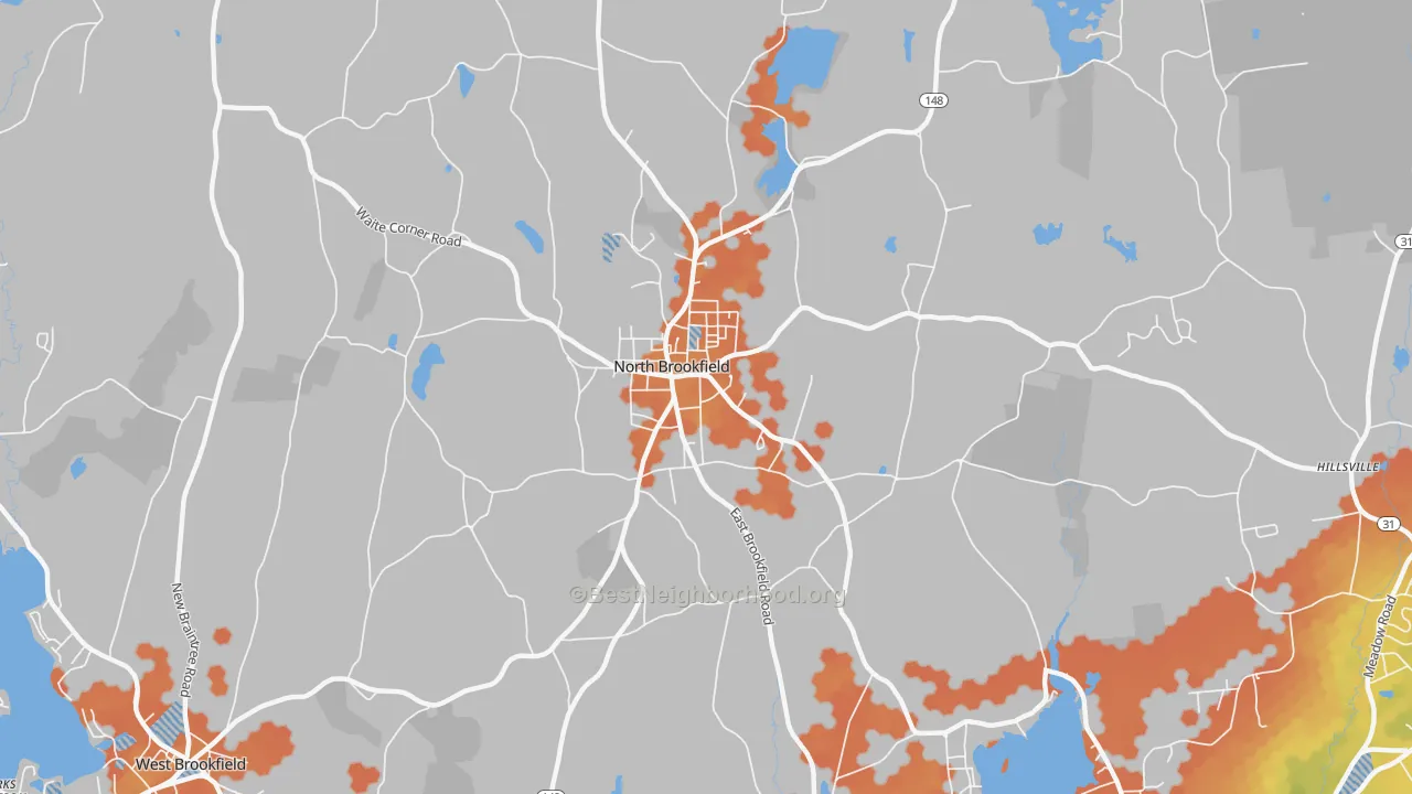 Bike Grade map of North Brookfield, MA