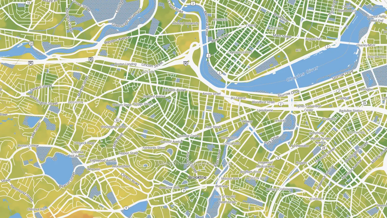 Bike Grade map of North Brookline, Brookline, MA