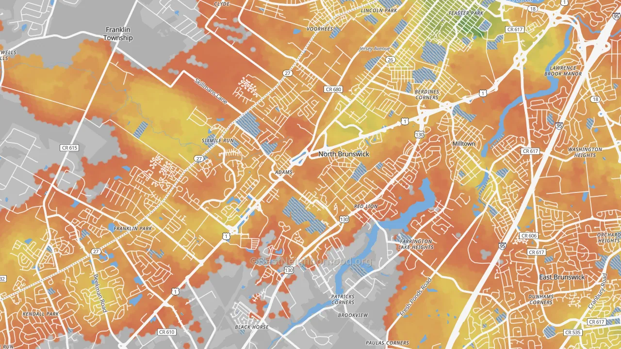 Bike Grade map of North Brunswick, NJ