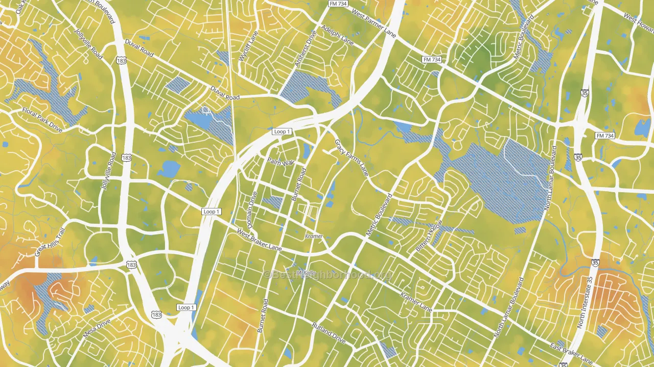 Bike Grade map of North Burnet, Austin, TX
