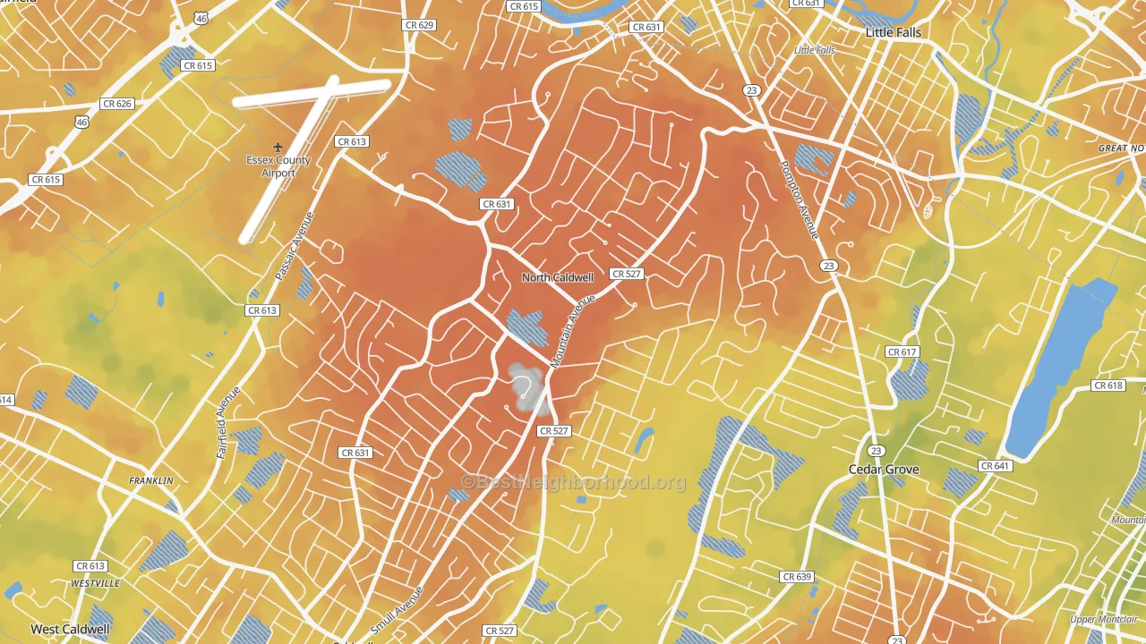 Bike Grade map of North Caldwell, NJ