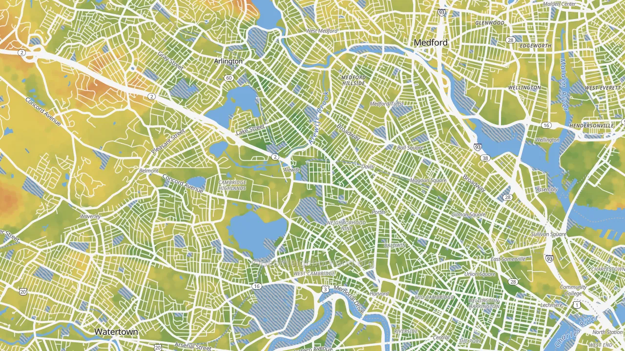 Bike Grade map of North Cambridge, Cambridge, MA