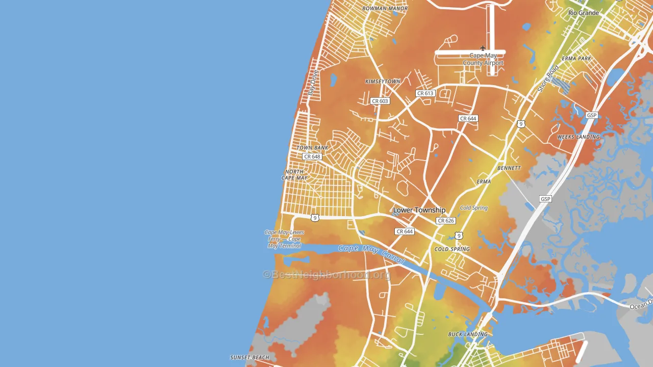 Bike Grade map of North Cape May, NJ