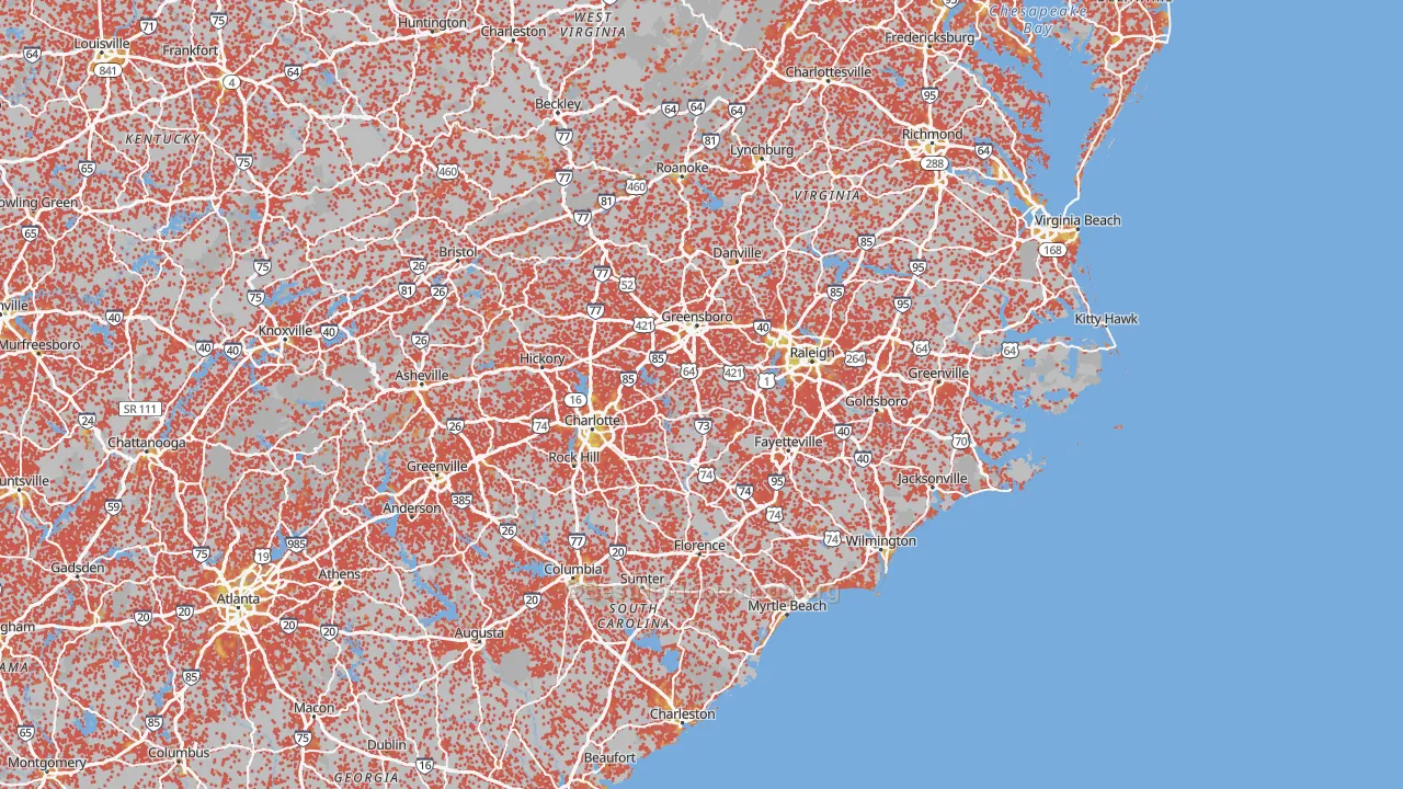 Bike Grade map of North Carolina