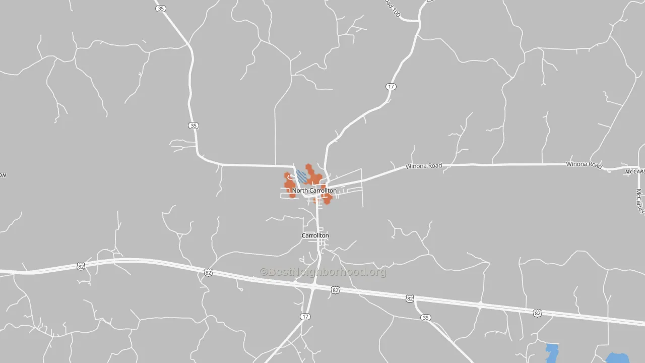 Bike Grade map of North Carrollton, MS