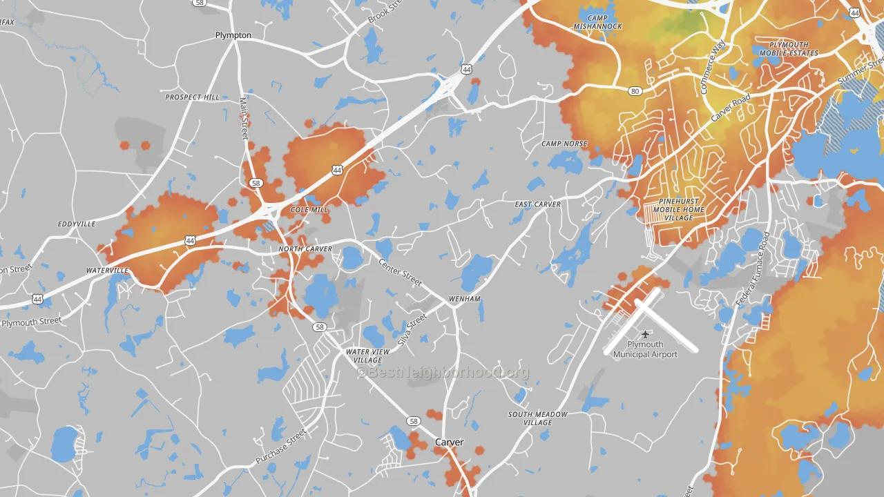Bike Grade map of North Carver, MA