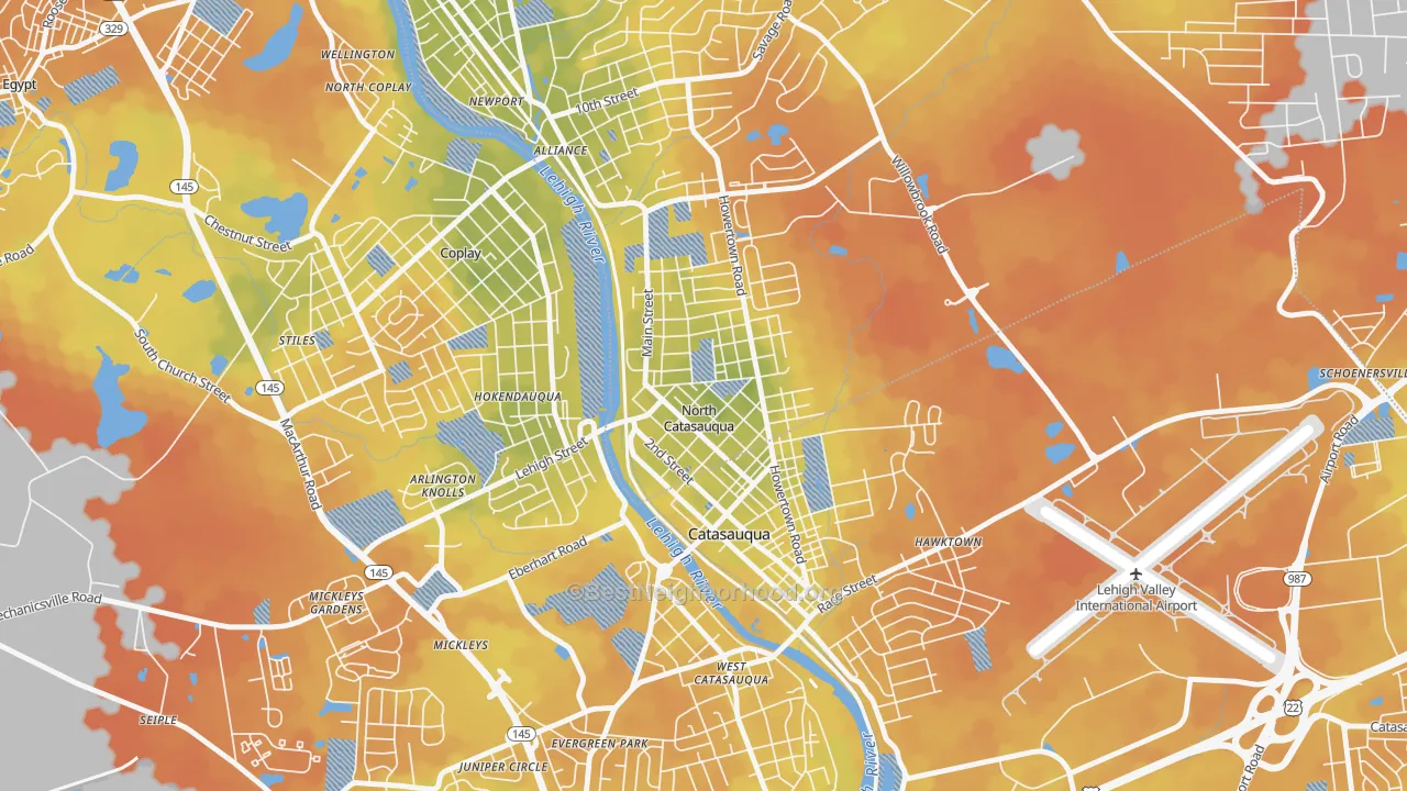Bike Grade map of North Catasauqua, PA