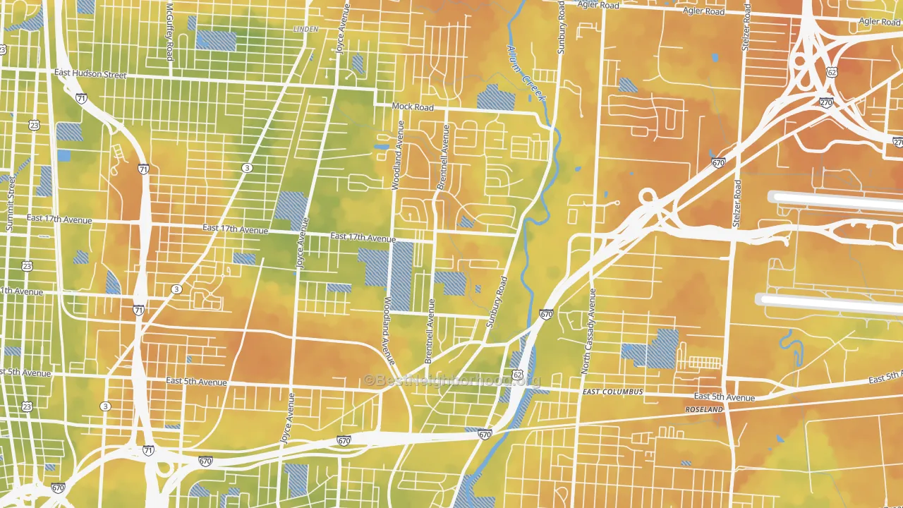Bike Grade map of North Central, Columbus, OH