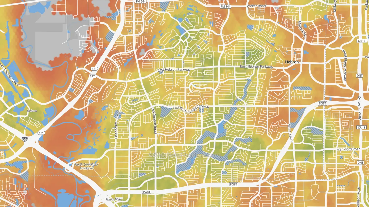 Bike Grade map of North Central Dallas, Carrollton, TX
