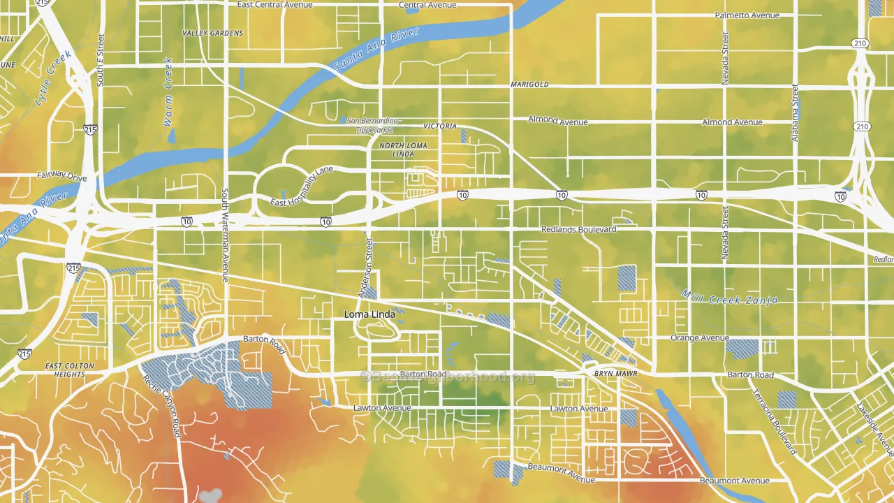 Bike Grade map of North Central Loma Linda, Loma Linda, CA
