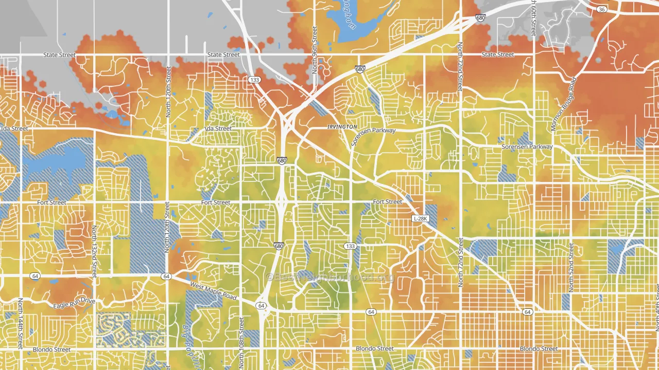 Bike Grade map of North Central Omaha, Omaha, NE