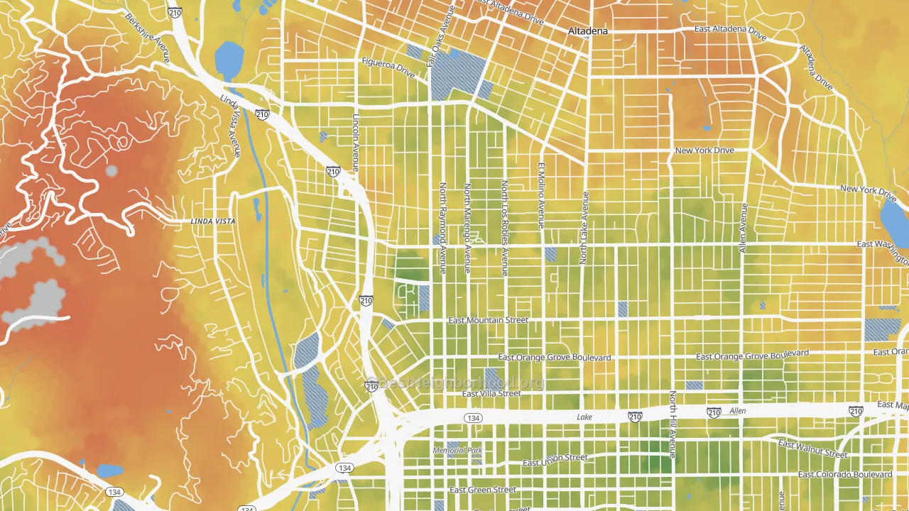 Bike Grade map of North Central, Pasadena, CA