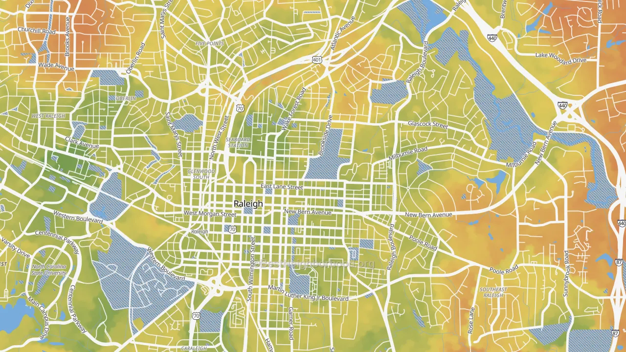 Bike Grade map of North Central, Raleigh, NC