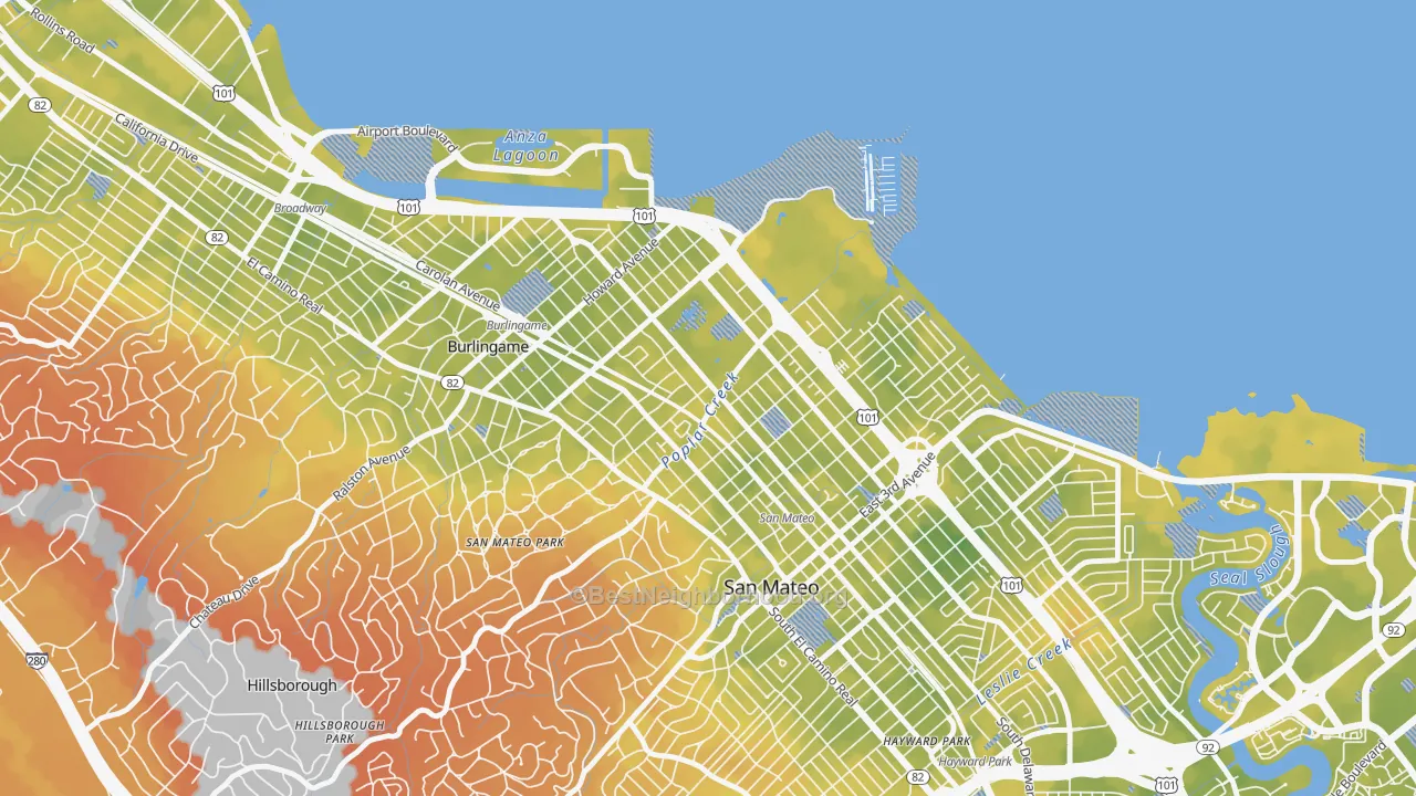 Bike Grade map of North Central San Francisco, San Mateo, CA