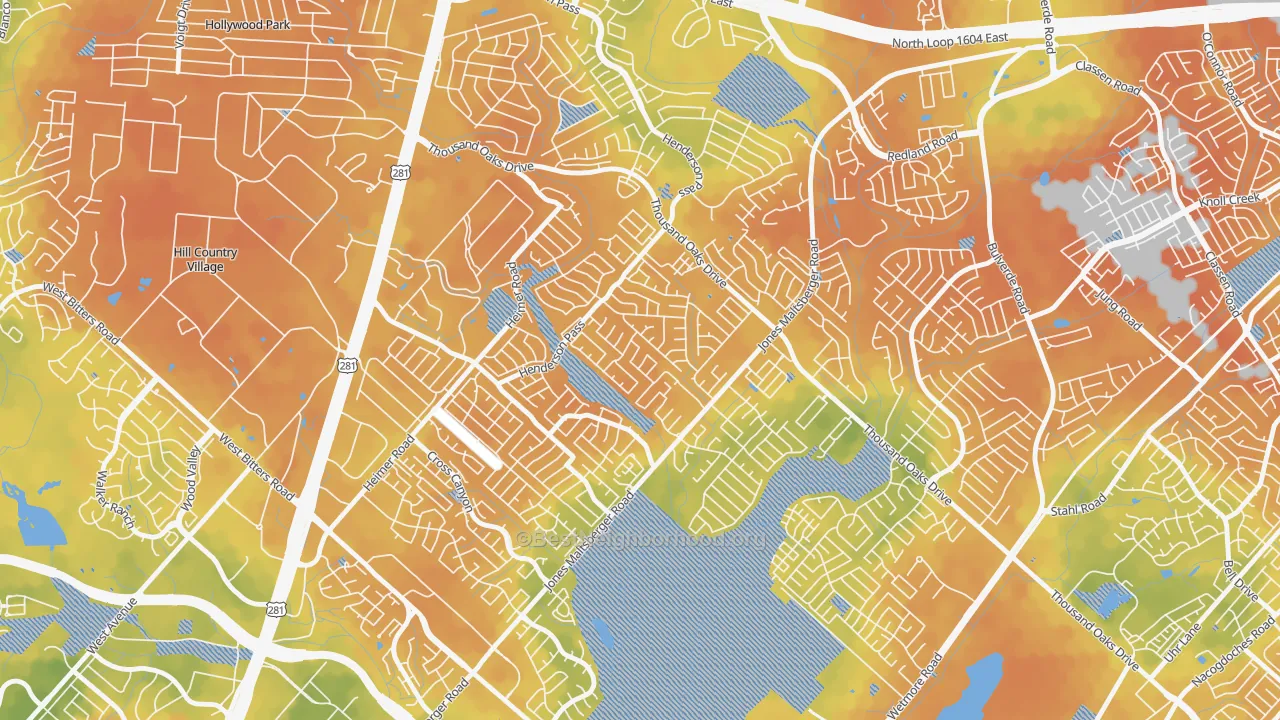 Bike Grade map of North Central Thousand Oaks, San Antonio, TX