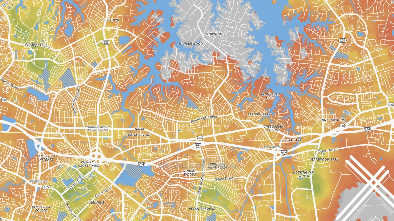 Bike Grade map of North Central, Virginia Beach, VA