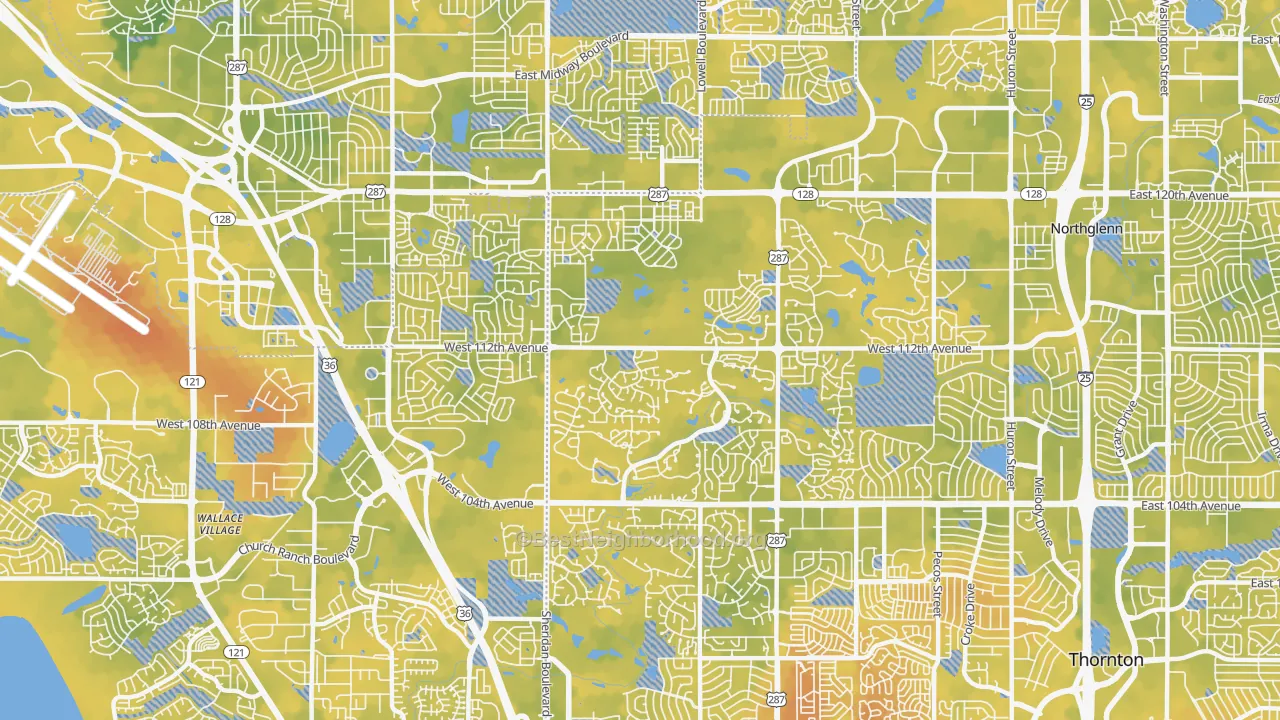 Bike Grade map of North Central Westminster, Westminster, CO