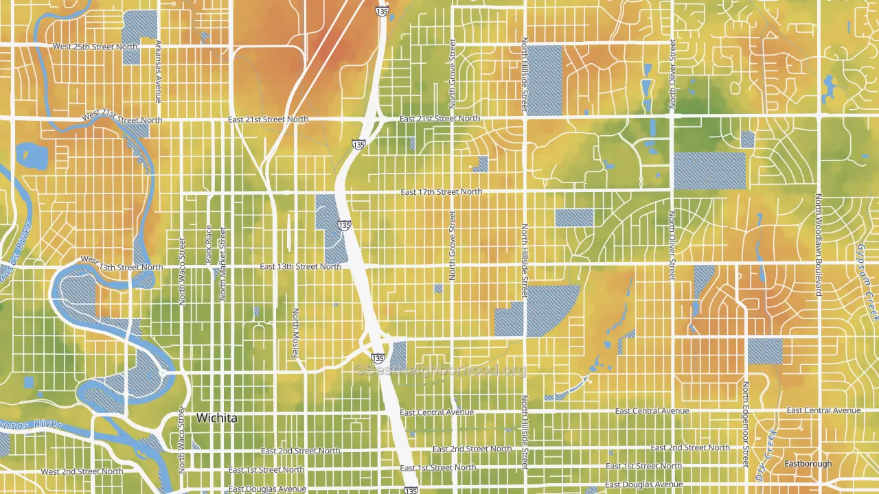 Bike Grade map of North Central, Wichita, KS