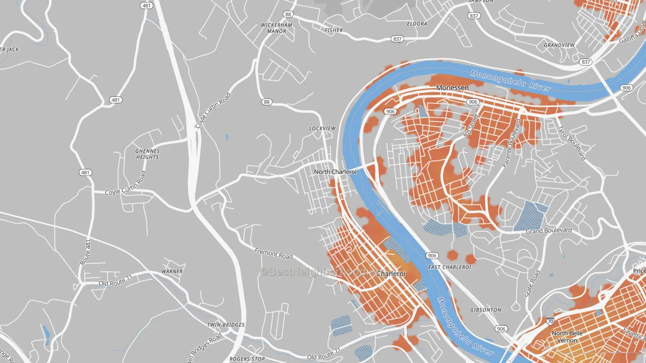 Bike Grade map of North Charleroi, PA