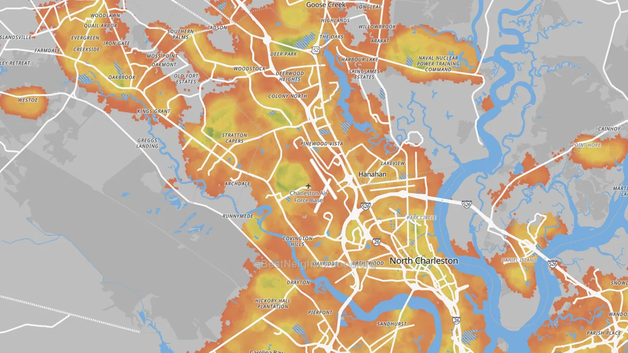 Bike Grade map of North Charleston, SC