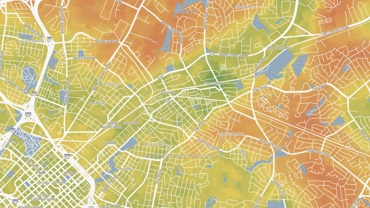 Bike Grade map of North Charlotte, Charlotte, NC