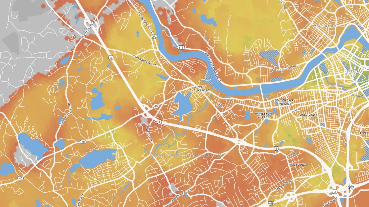 Bike Grade map of North Chelmsford, MA