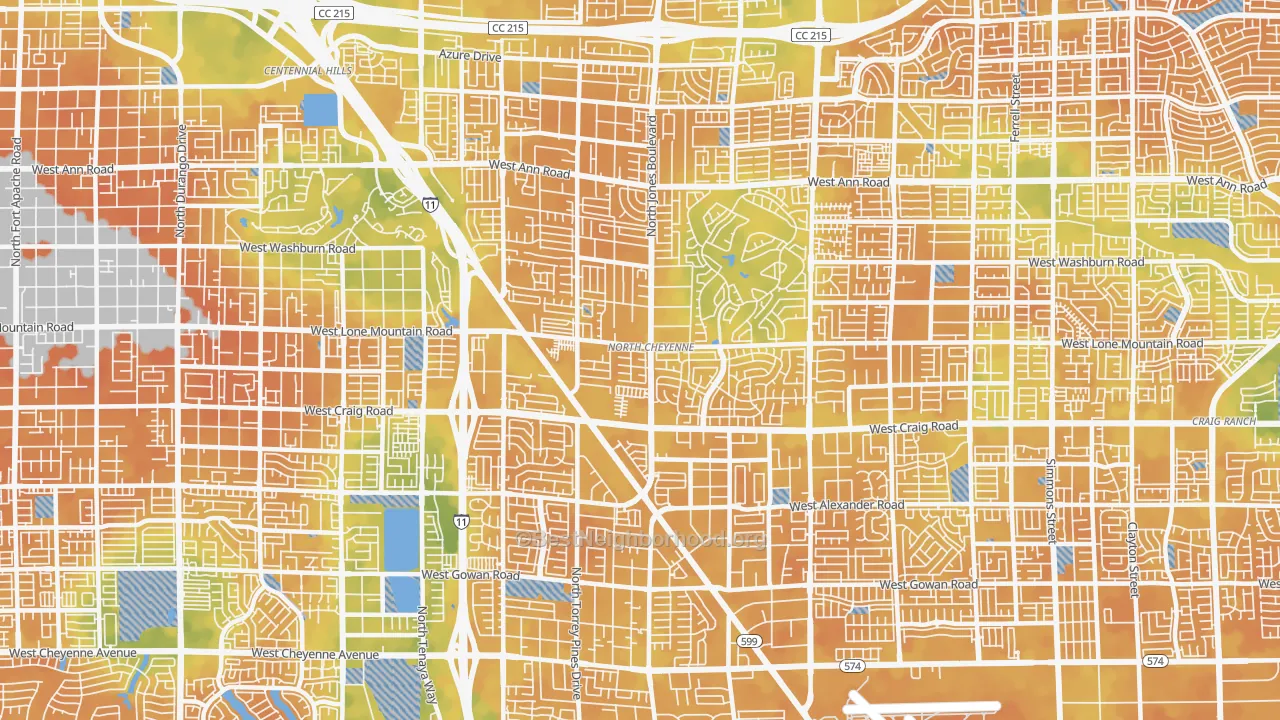 Bike Grade map of North Cheyenne, Las Vegas, NV