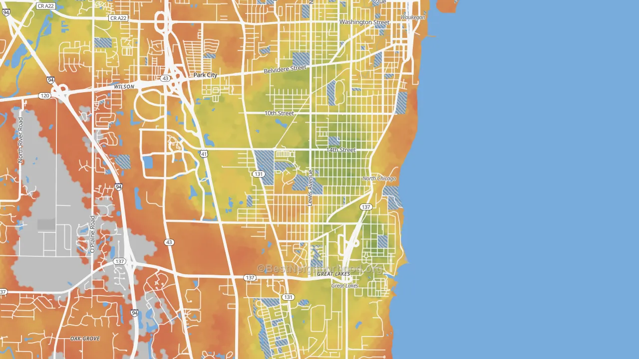 Bike Grade map of North Chicago, IL