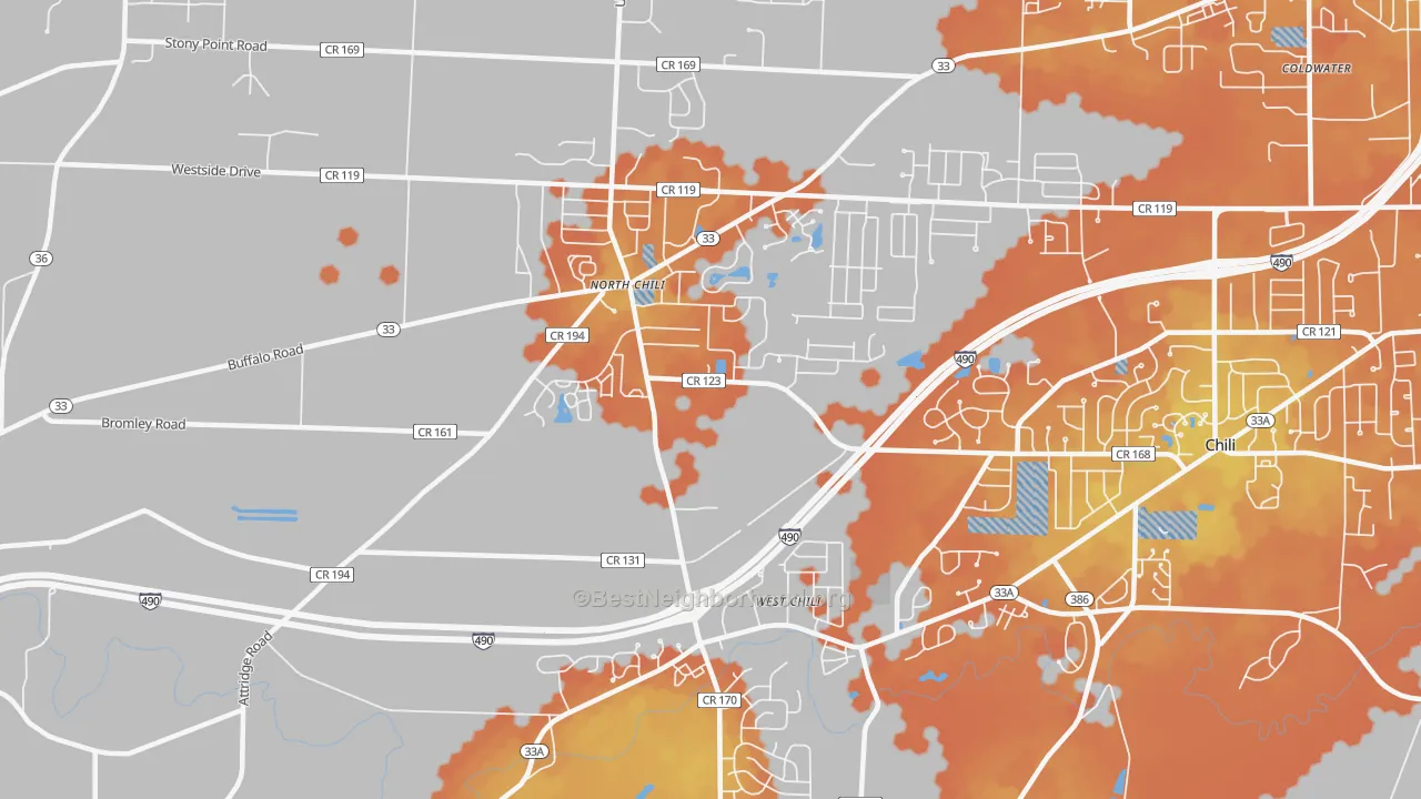 Bike Grade map of North Chili, NY
