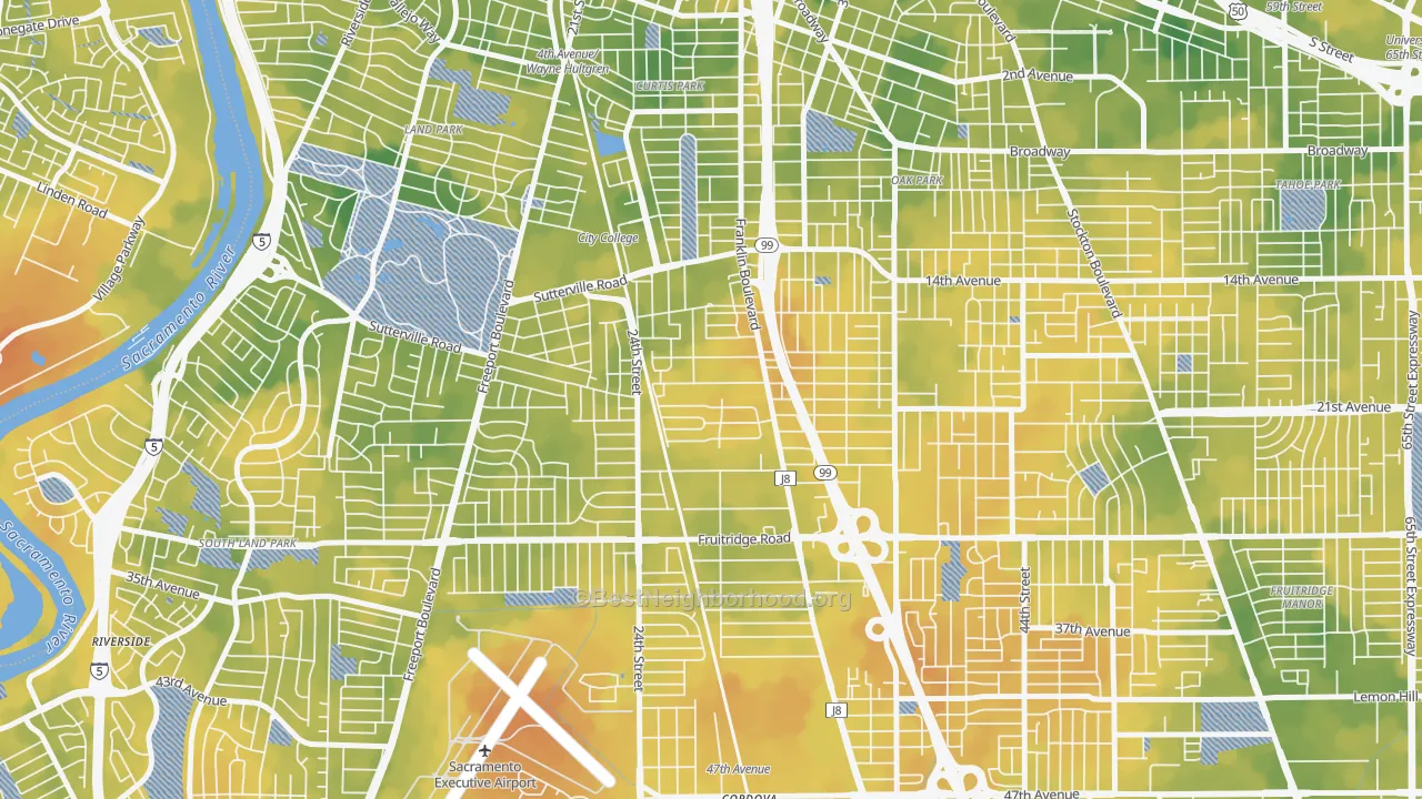 Bike Grade map of North City Farms, Sacramento, CA