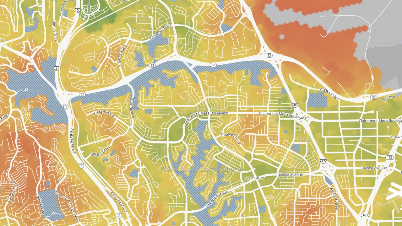Bike Grade map of North Clairemont, San Diego, CA
