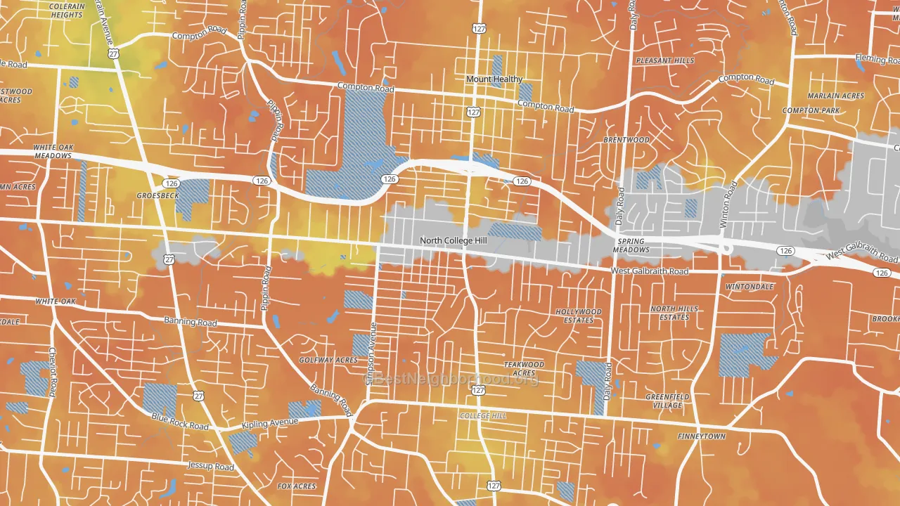 Bike Grade map of North College Hill, OH