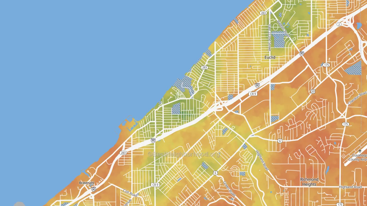 Bike Grade map of North Collinwood, Cleveland, OH