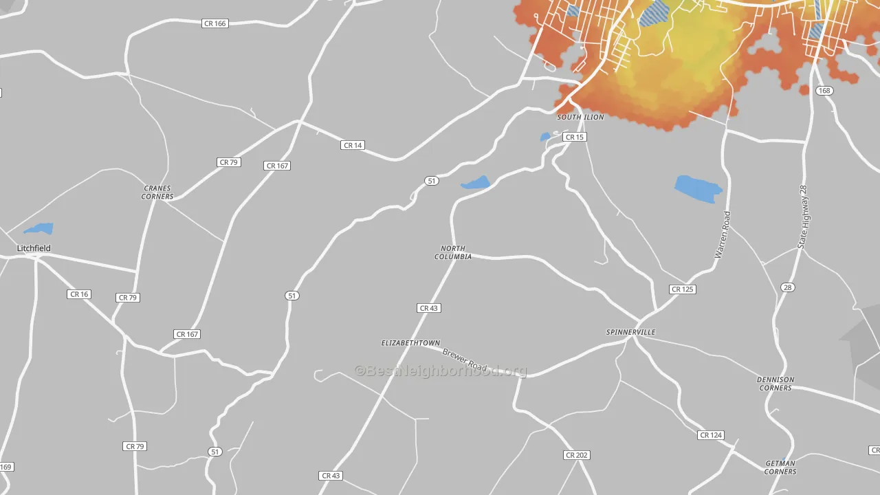 Bike Grade map of North Columbia, NY