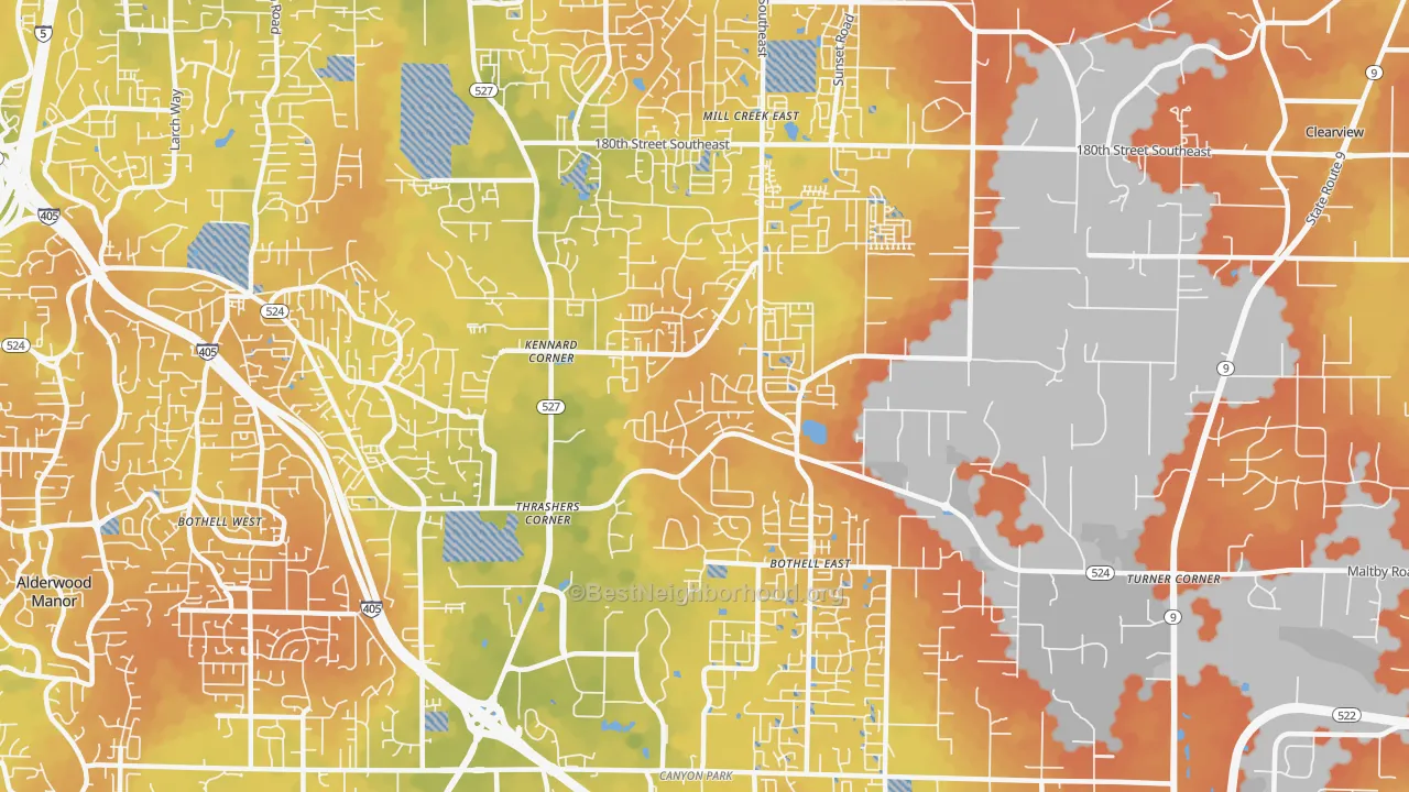 Bike Grade map of North Creek, Bothell, WA