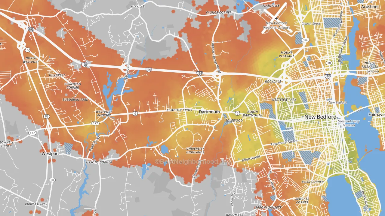 Bike Grade map of North Dartmouth, MA