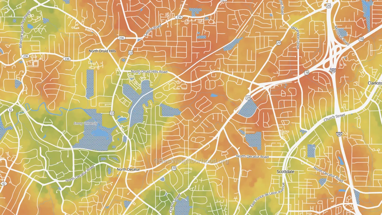 Bike Grade map of North Decatur, GA