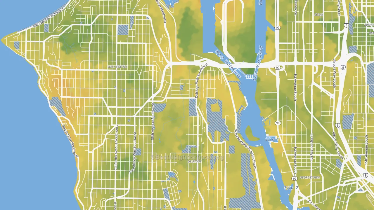 Bike Grade map of North Delridge, Seattle, WA